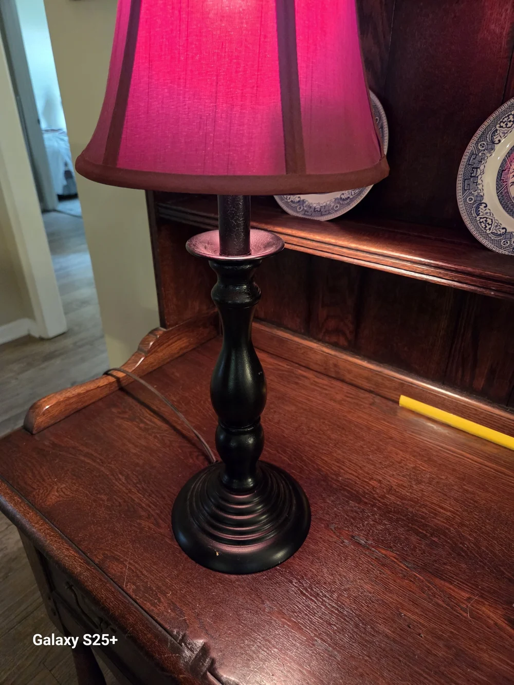 Home Accents Red Fabric Shade Table Lamp with Black Turned Base